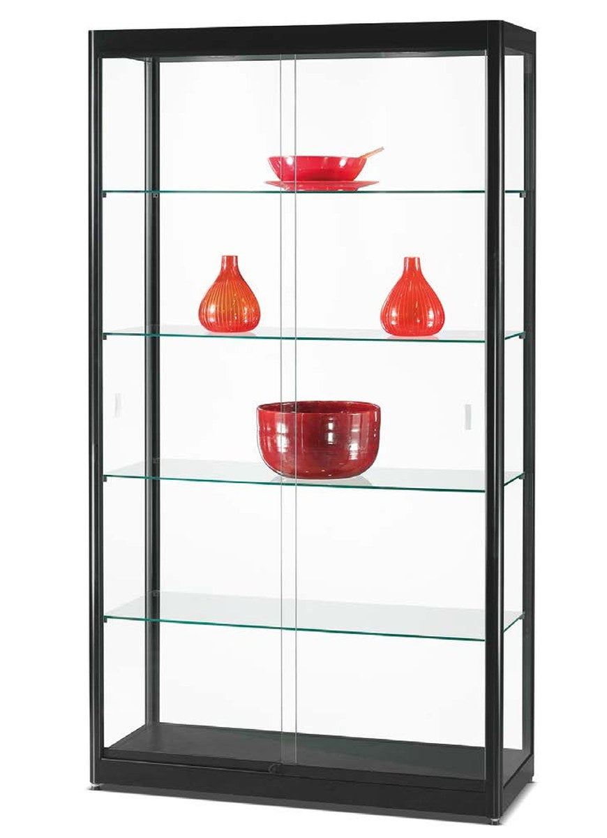Verlichte vitrinekast met schuifdeuren, 100 cm breed in zwart