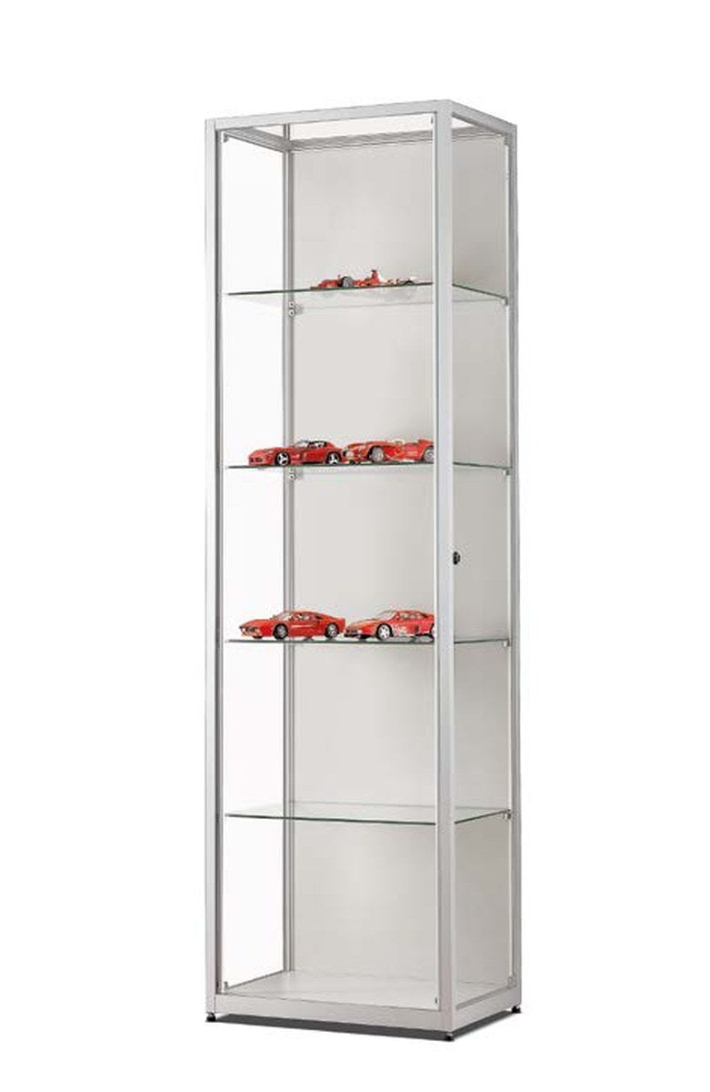 Vitrinekast van 60 cm met doorlopende LED-strip in zilver