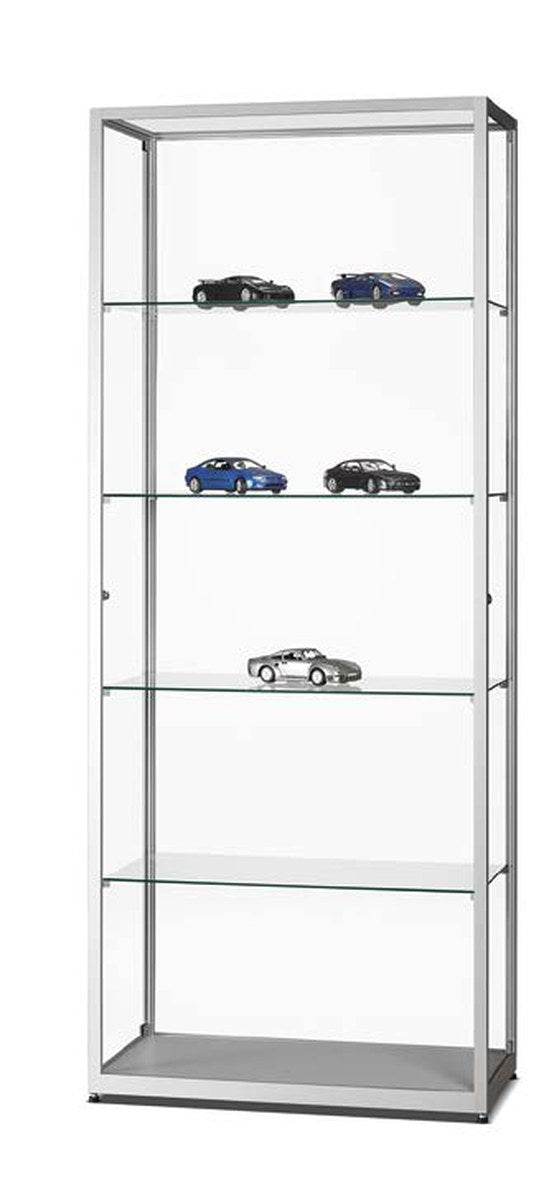 Vitrinekast van 80 cm breed in zilver met glazen draaideur