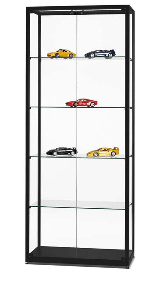 Vitrinekast van 80 cm met twee glazen draaideuren in zwart