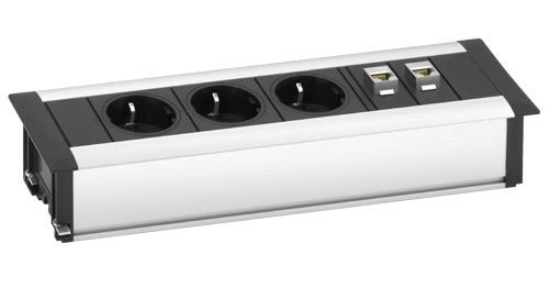 Frame dock inbouwmodule met drie stopcontacten en USB-aansluitingen