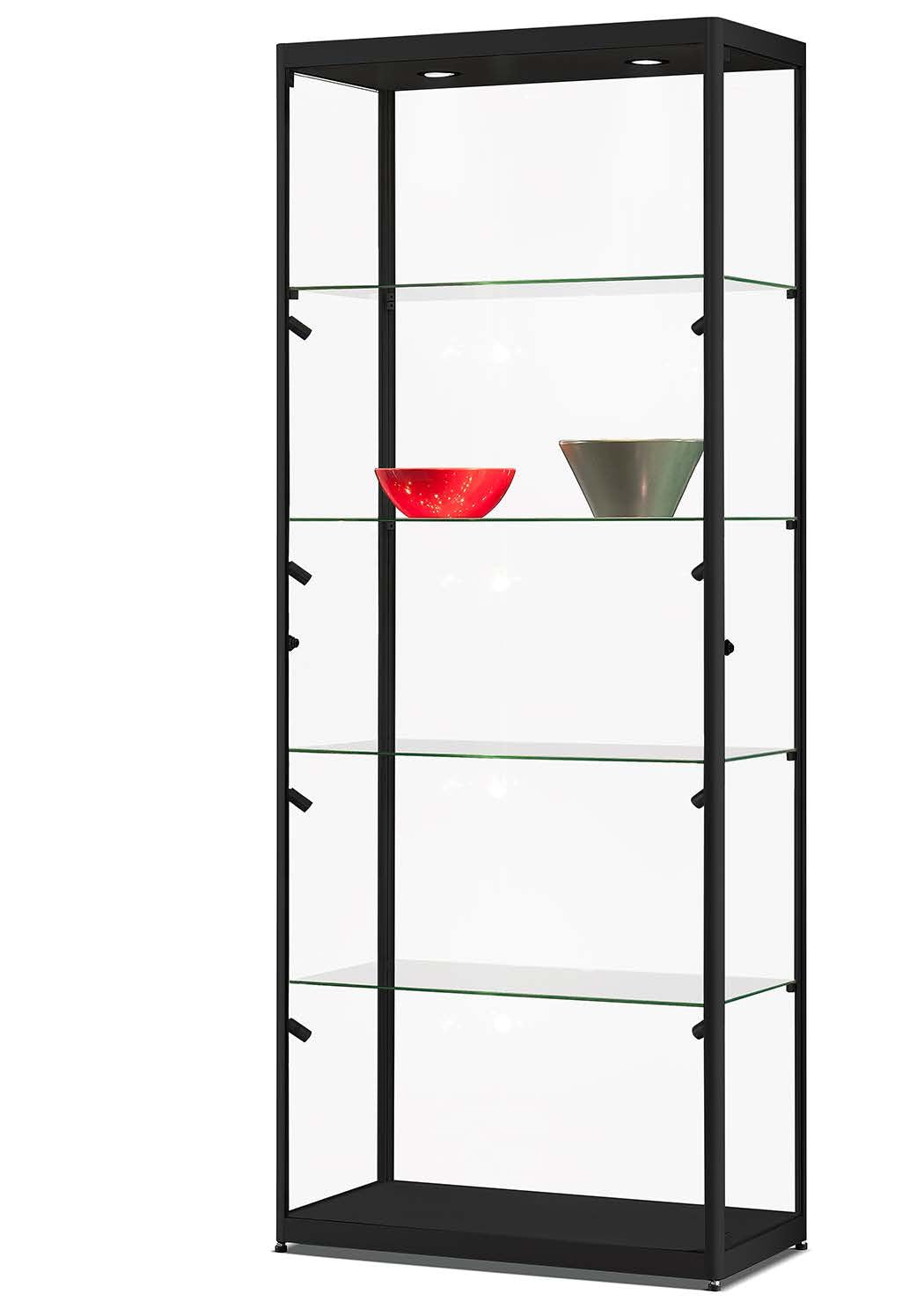 Vitrinekast van 80 cm met LED-spots op klikrail in zwart
