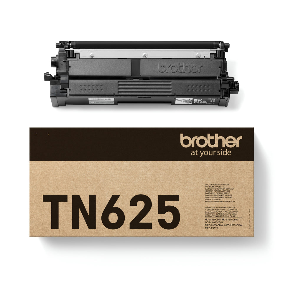 Brother TN-625 tonercartridge zwart, origineel, op witte achtergrond