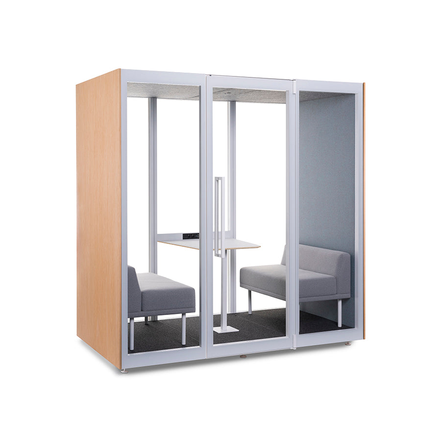 Akoestische belcel Askia Kameleon K2+ voor twee tot vier personen, met glazen deur en tafel