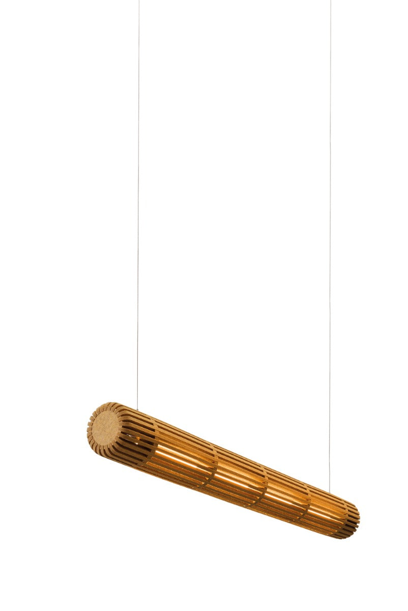 Langwerpige hanglamp van 140 cm in koperkleurig vilt