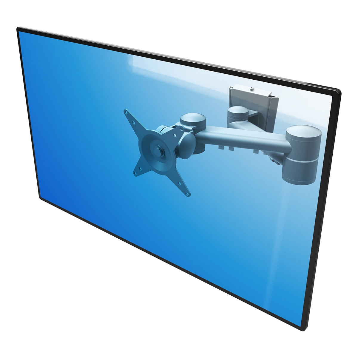 Monitorarm BN042 met een beeldscherm aan de wand, van achteren