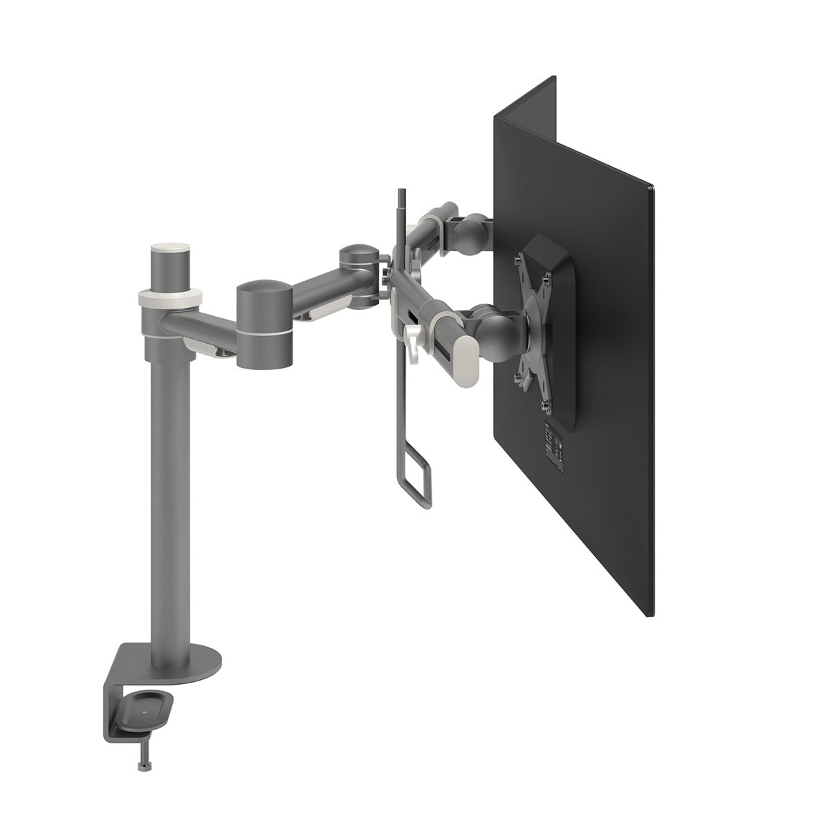 Monitorarm BN602 in zilver met beeldscherm, van achteren