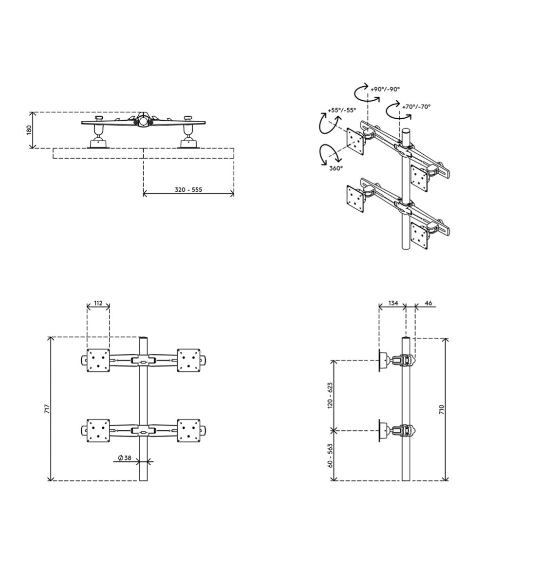 Maattekening van monitorarm BN323