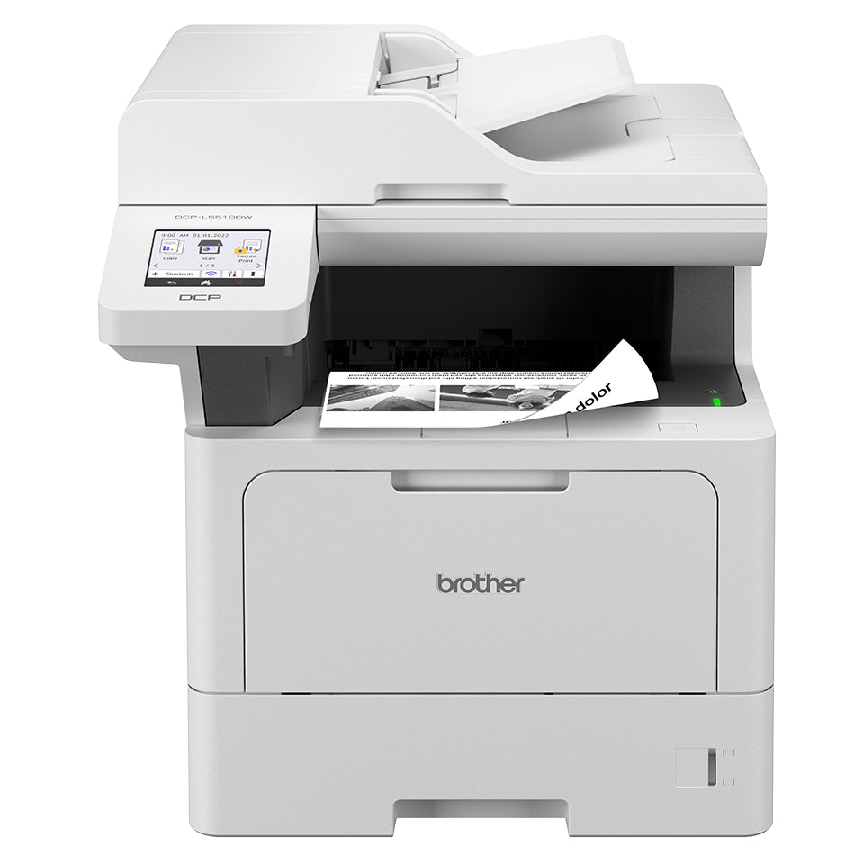 Brother MFC-L5710DN all-in-one laserprinter in lichtgrijs met documentinvoer, touchscreen en papierlade