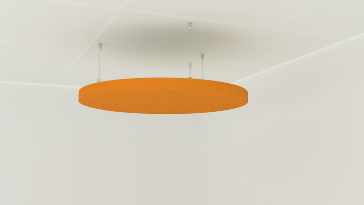 Rond CIRA akoestisch plafondpaneel in oranje, hangend