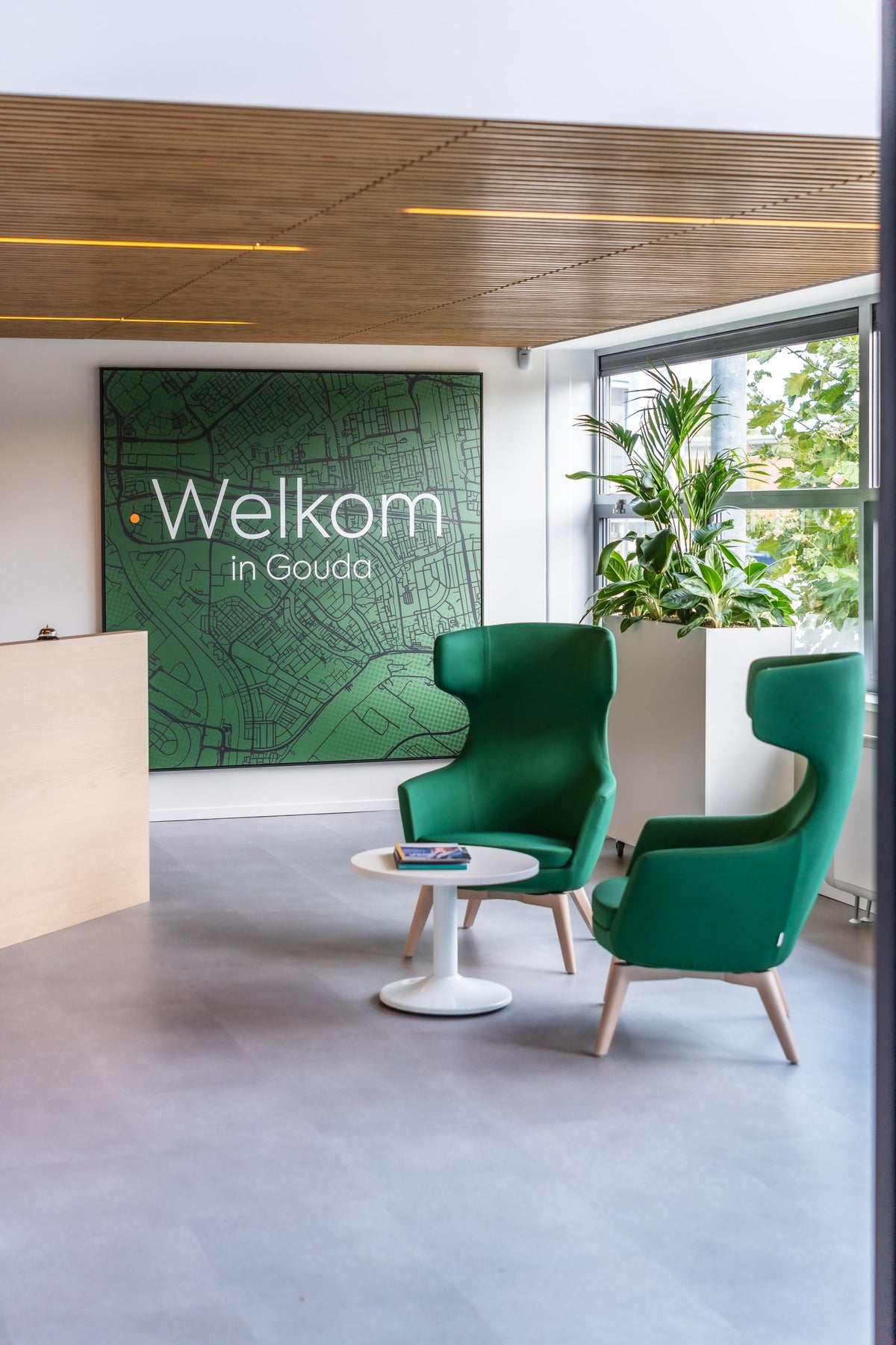 Danza fauteuils in groen in een ontvangstruimte