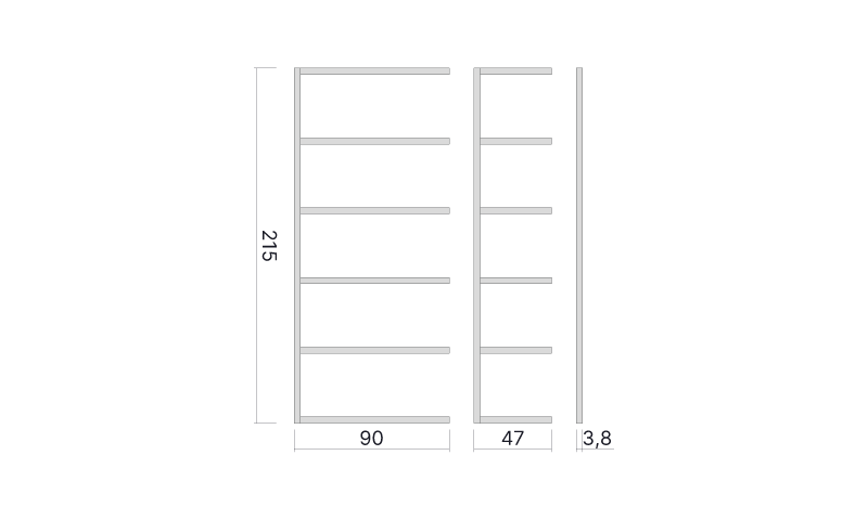 Maattekening Q4 Libreria boekenkast met drie modules