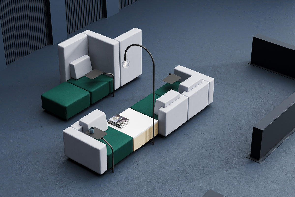 M+ Sofa modules in wit en groen, van bovenaf gezien