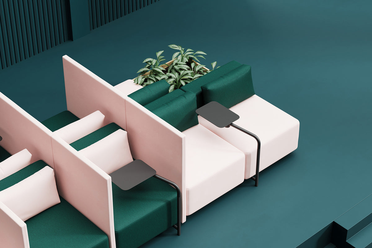 M+ Sofa modules in groen met plantenbak, van bovenaf