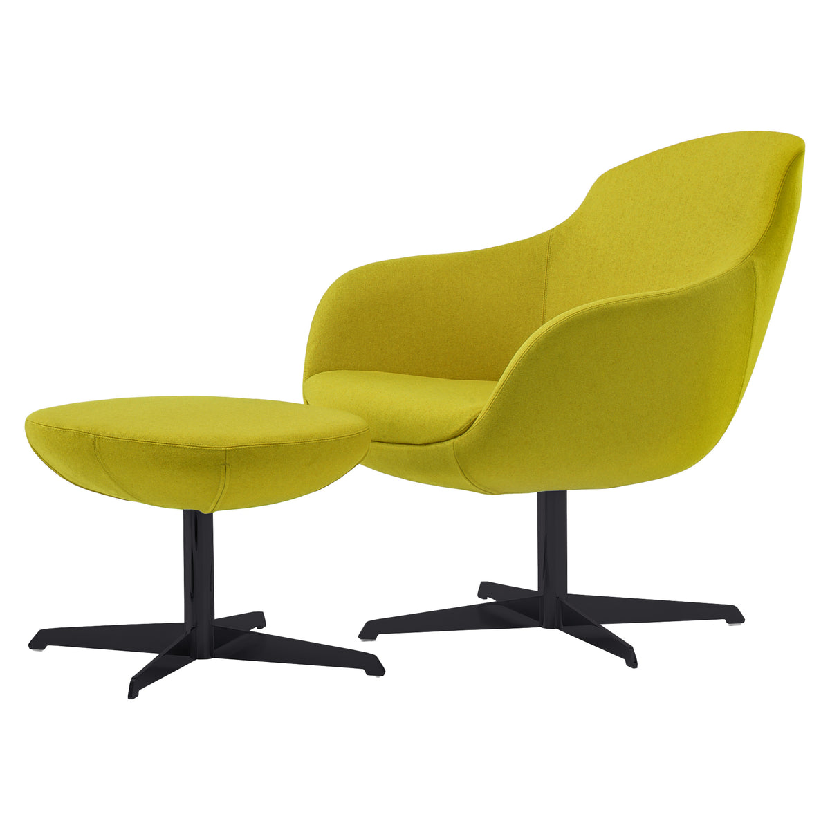 Salsa fauteuil in geel met voetenbank op een kruisvoet