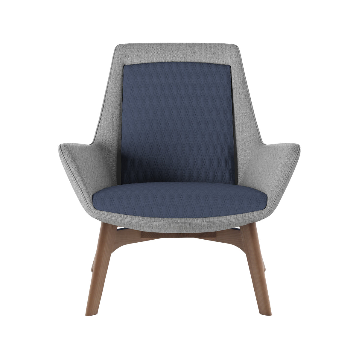 Samba Low fauteuil in grijs met blauwe zitting op houten poten