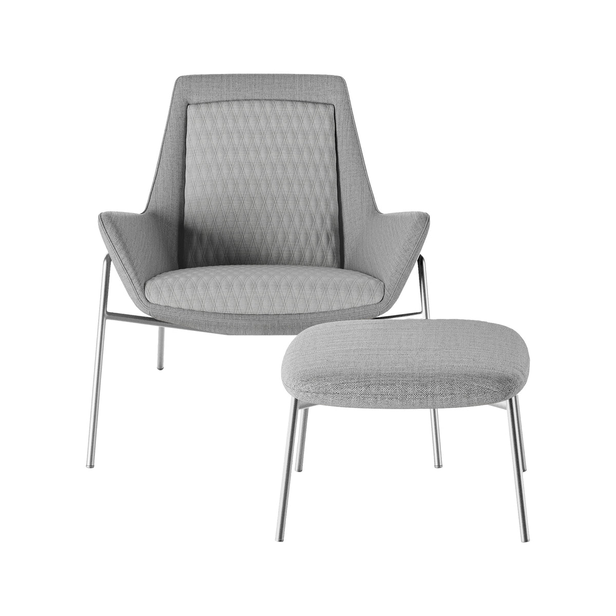Samba Low fauteuil in grijs met voetenbank op poten