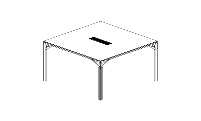 X8 vergadertafel met kabelklep, opstellingstekening