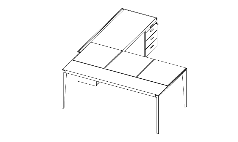 X9 hoekbureau variant, maattekening