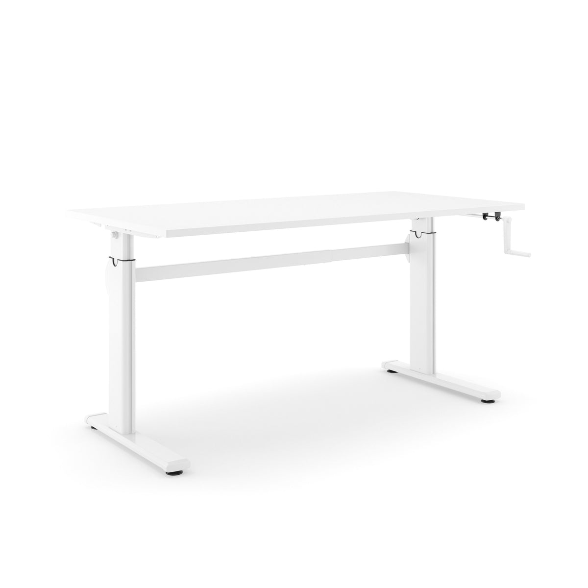 Zit-sta bureau AF 110 met wit blad op een wit T-frame met handslinger