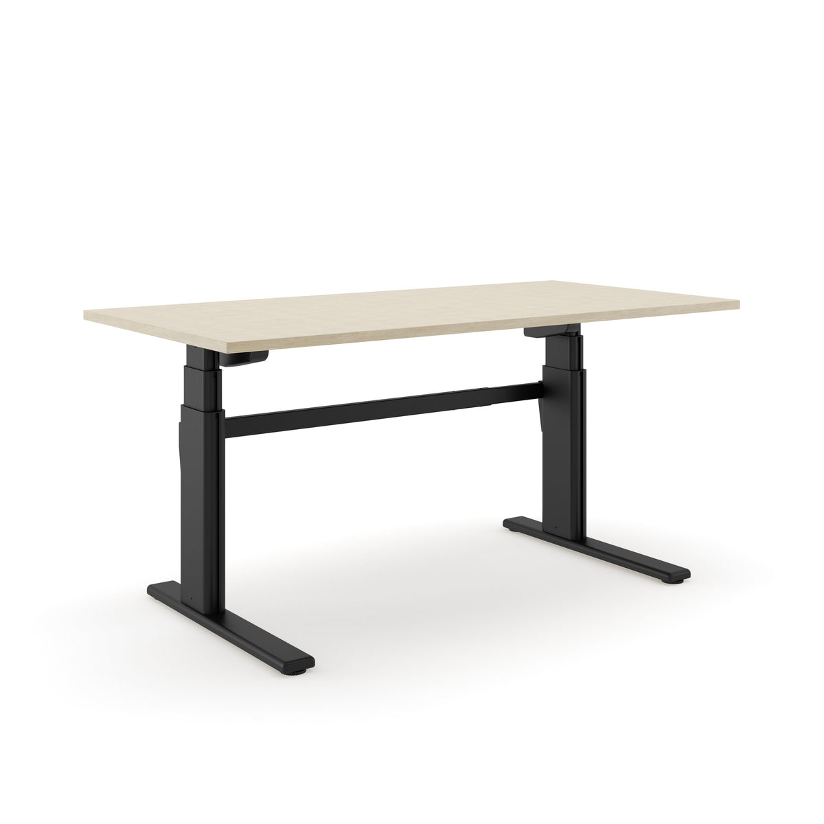 Elektrisch zit-sta bureau AF 250 met blad in licht eikendecor op een zwart T-frame