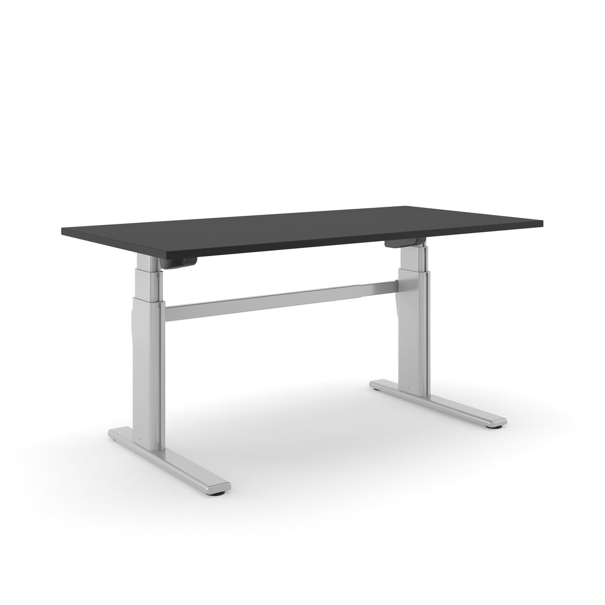 Elektrisch zit-sta bureau AF 250 met zwart blad op een aluminiumkleurig T-frame