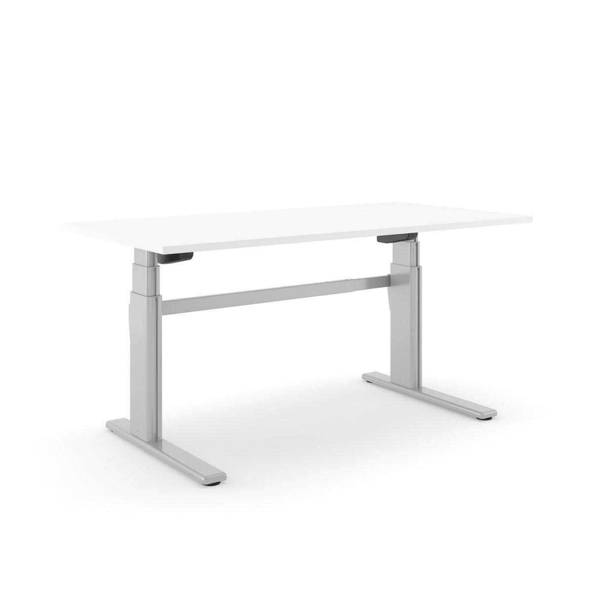 Elektrisch zit-sta bureau AF 250 met wit blad op een aluminiumkleurig T-frame