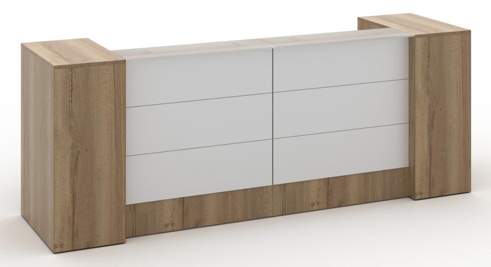 Ontvangstbalie Manager in natuur eiken, 288 cm breed, met matglazen front