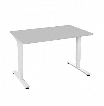 Bureau Beta recht, 120 x 60 cm, met lichtgrijs blad op een wit onderstel