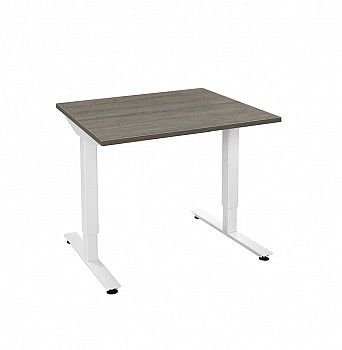 Bureau Beta recht, 80 x 80 cm, met donker houtdecor blad op een wit onderstel
