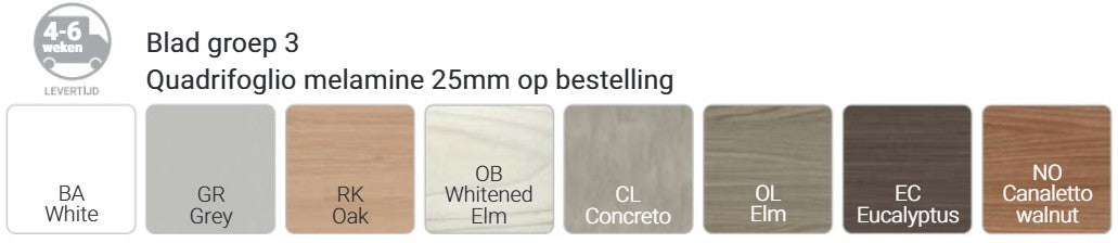 Kleurstalen bladgroep 3, melamine met 2 mm ABS-kant