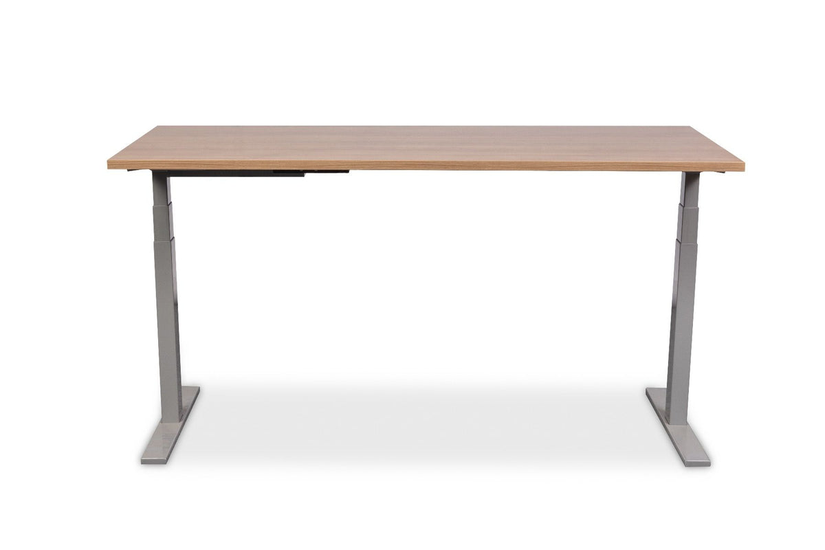 Elektrisch bureau Ciao met eikendecor blad op zithoogte, van opzij