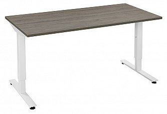 Bureau Beta recht, 160 x 80 cm, grijs houtdecor blad en wit onderstel, schuin van voren