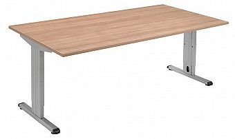 Bureau Proton recht, 200 x 100 cm, met eikendecor blad op een aluminiumkleurig frame