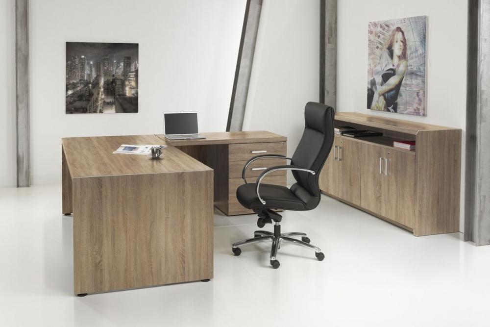 Directiebureau Manager L in eikendecor met dressoirkast en bureaustoel