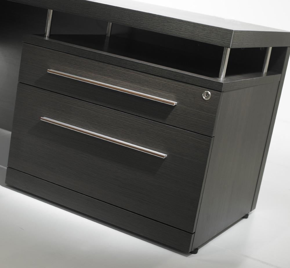 Detail van het ladenblok van directiebureau Manager L in donker houtdecor, met twee laden en greeplijsten