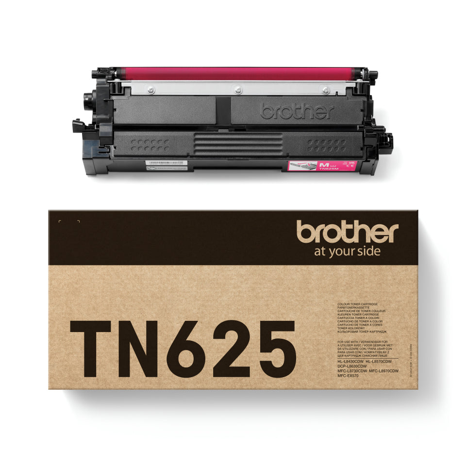 Brother TN-625 tonercartridge magenta, origineel, op witte achtergrond