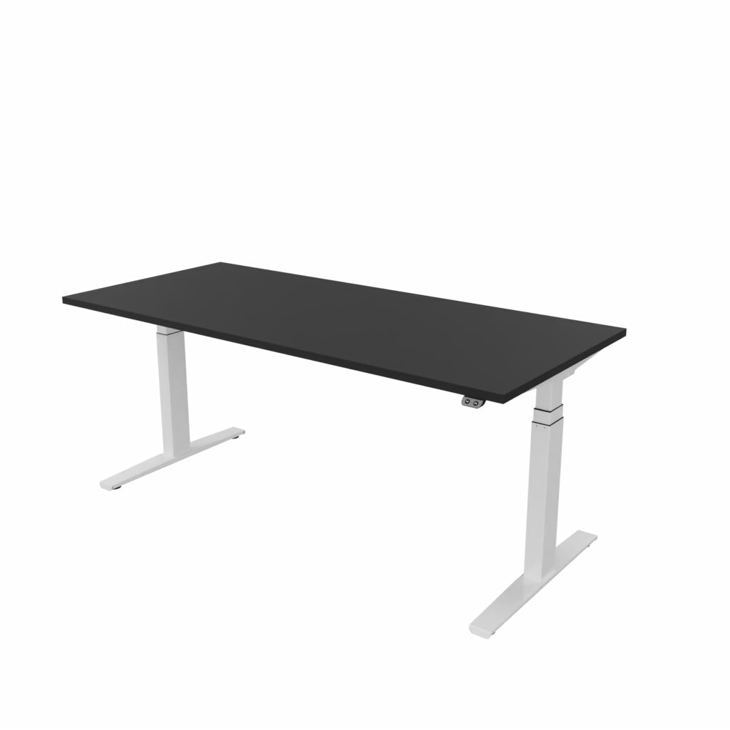 Matrix Pro Single elektrisch bureau met zwart blad op een wit onderstel