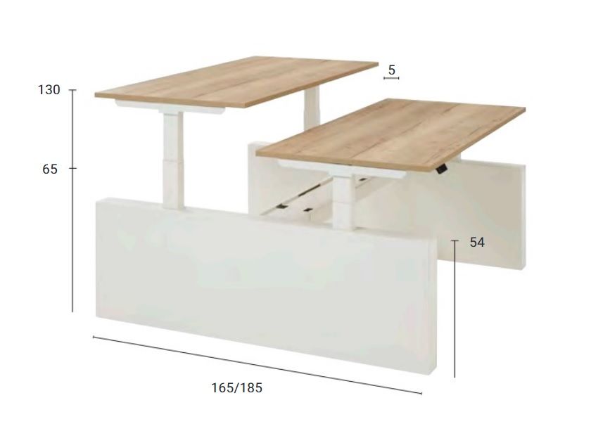Maattekening Flex 3+ bench wang met een hoogtebereik van 65 tot 130 cm