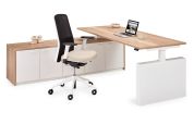 Flex 3+ manager wang-frame met witte aanbouwkast, witte wangenpoot en houtdecor blad, met bureaustoel
