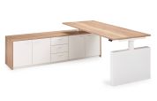 Flex 3+ manager wang-frame met witte aanbouwkast van 205 cm met laden en witte wangenpoot