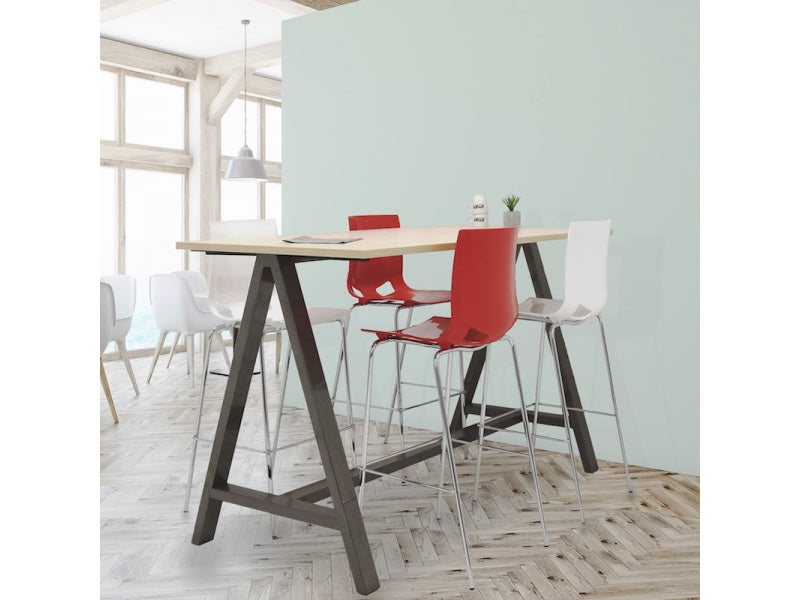 Bartafel Leroy showroommodel met blank stalen onderstel en bruin eiken blad