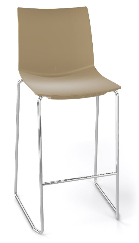 Kanvas barkruk in beige op een chromen sledeframe