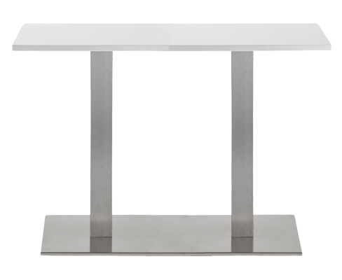 Mara 253 rechthoekige kolomtafel met wit blad op twee aluminiumkleurige kolompoten met een langwerpige voetplaat