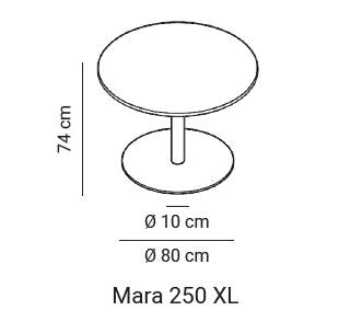 Maatvoering van de Mara 250 XL kolomtafel