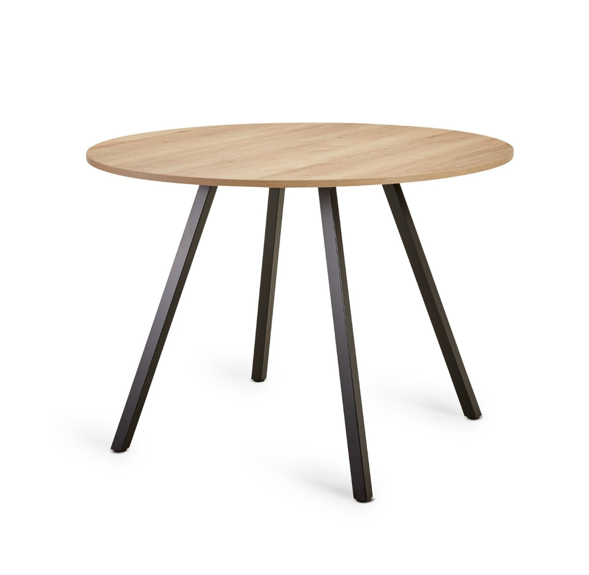 TMeeting 4 vergadertafel met rond blad in licht hout op schuin geplaatste zwarte poten