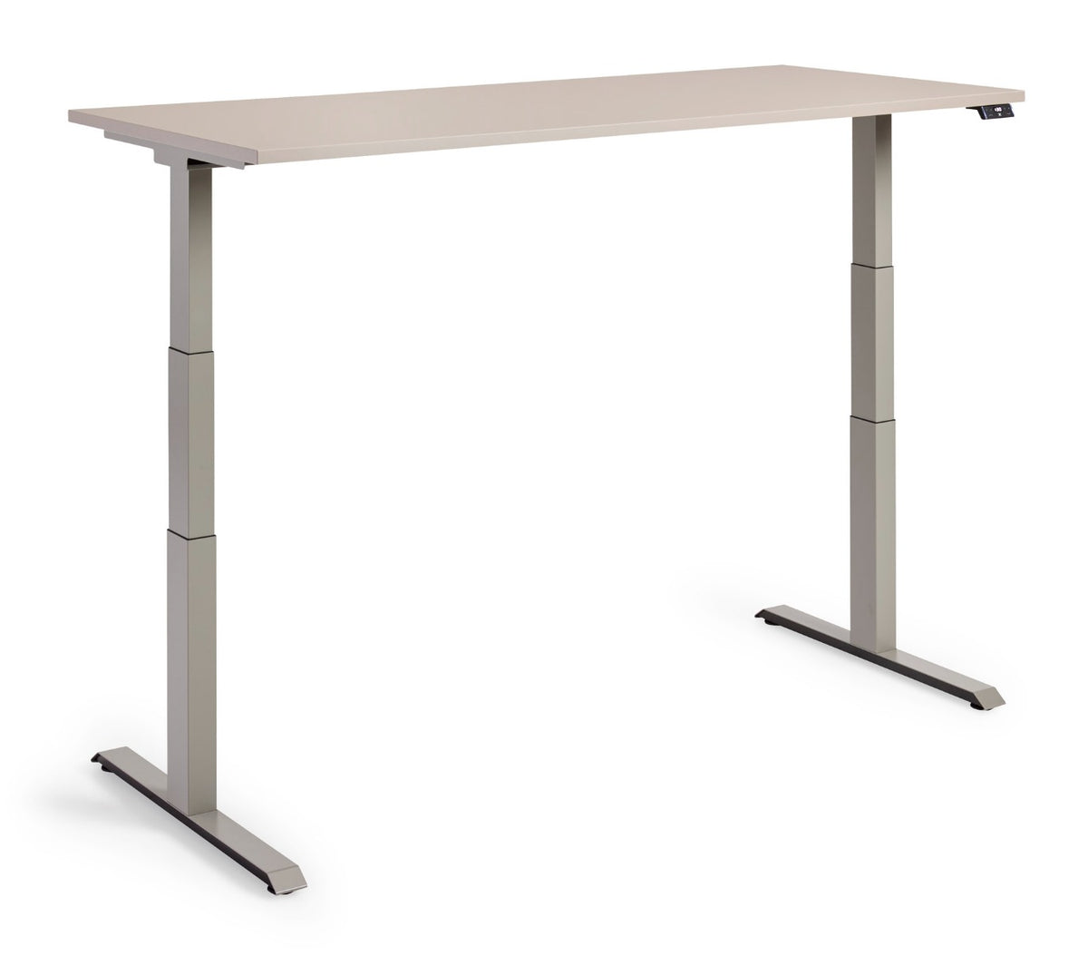 Flex 3+ zit-sta bureau in stahoogte, vooraanzicht met steengrijs frame