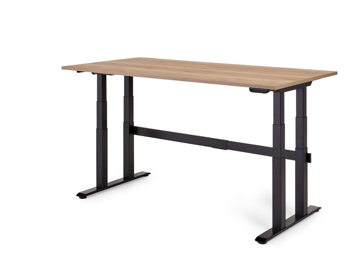 Het zwarte frame in lage stand met houtkleurig blad, zijaanzicht