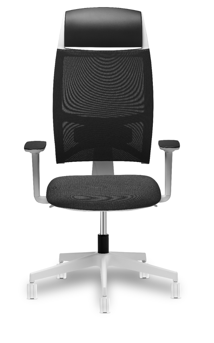 Team Strike Evo Executive bureaustoel met zwarte mesh rug en hoofdsteun op een licht voetkruis