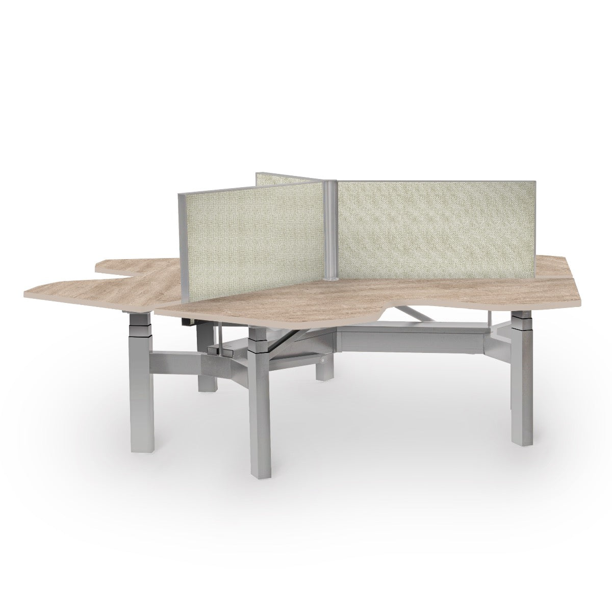 Wing Trio werkeiland met eikendecor bladen op een zilverkleurig onderstel